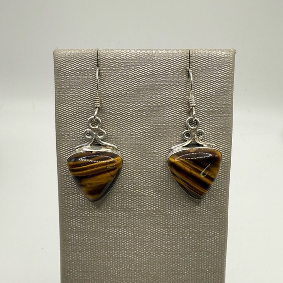 Tigers Eye Triangle Shaped Earrings - Picture 1 of 3